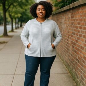 L.L. Bean Women’s 2X REG Gray and White Cardigan With Full Zipper Front Pockets